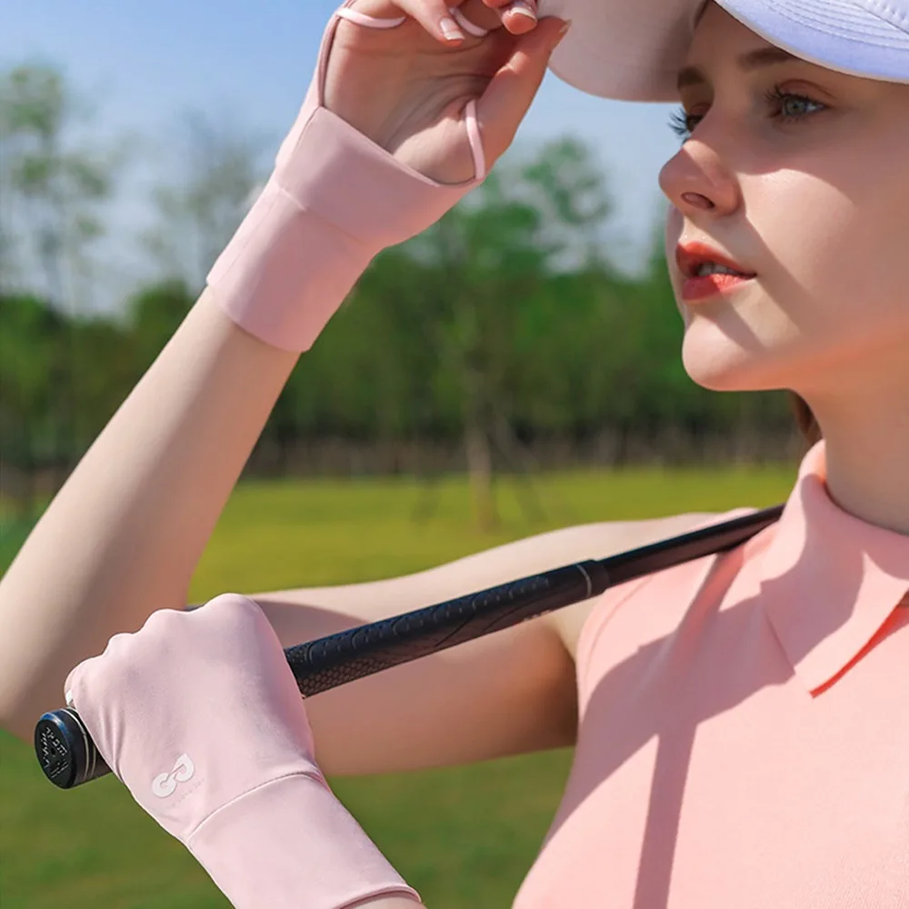 Elastic Half Finger Golf Gloves Thin Solid Color Sunscreen Gloves Protect Wrist Wristband Anti-UV Ice Silk Mittens Cycling