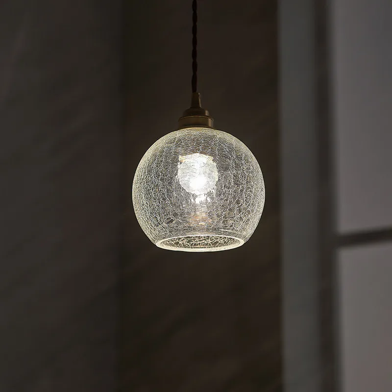 Nordic Rotundity Crack Glass LED Ceiling Pendant Lights Tri-color Dimming Living Room Bedroom Kitchen Restaurant Hanging Lamps