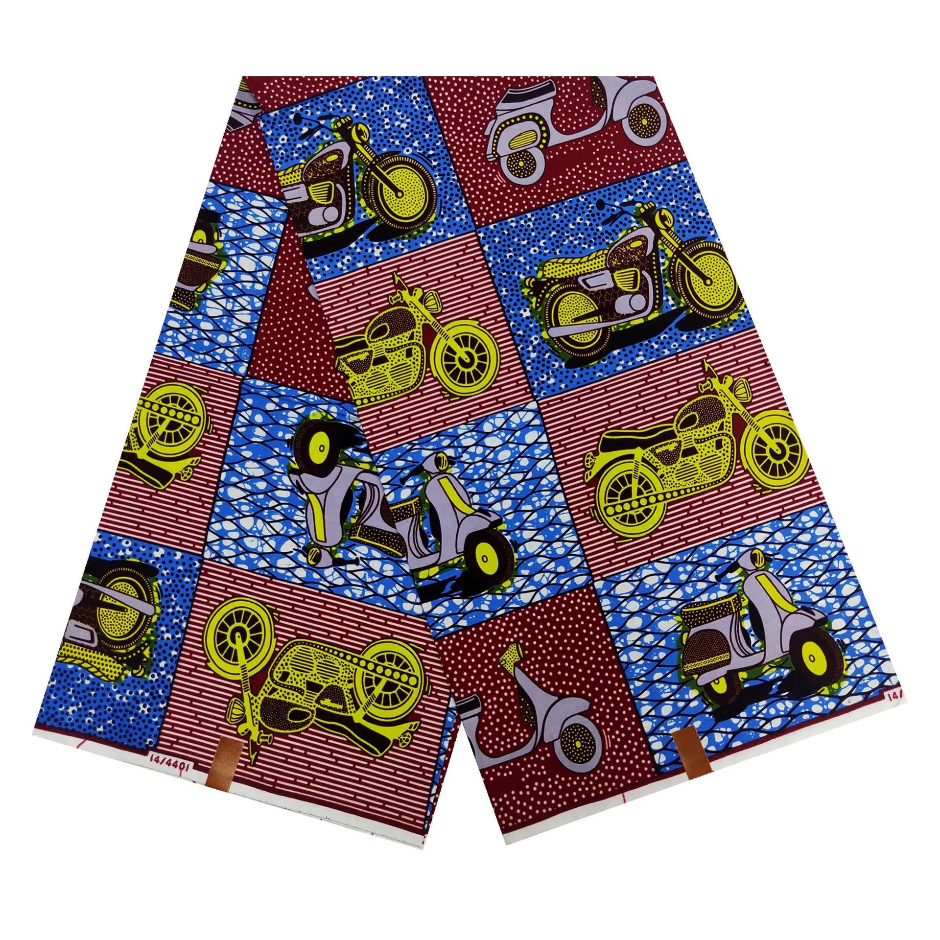 African Style Wax Batik Fabric with Geometry and Motorbike Print,100% Cotton 6 Yards Long,DIY Material for Dress Pants R975