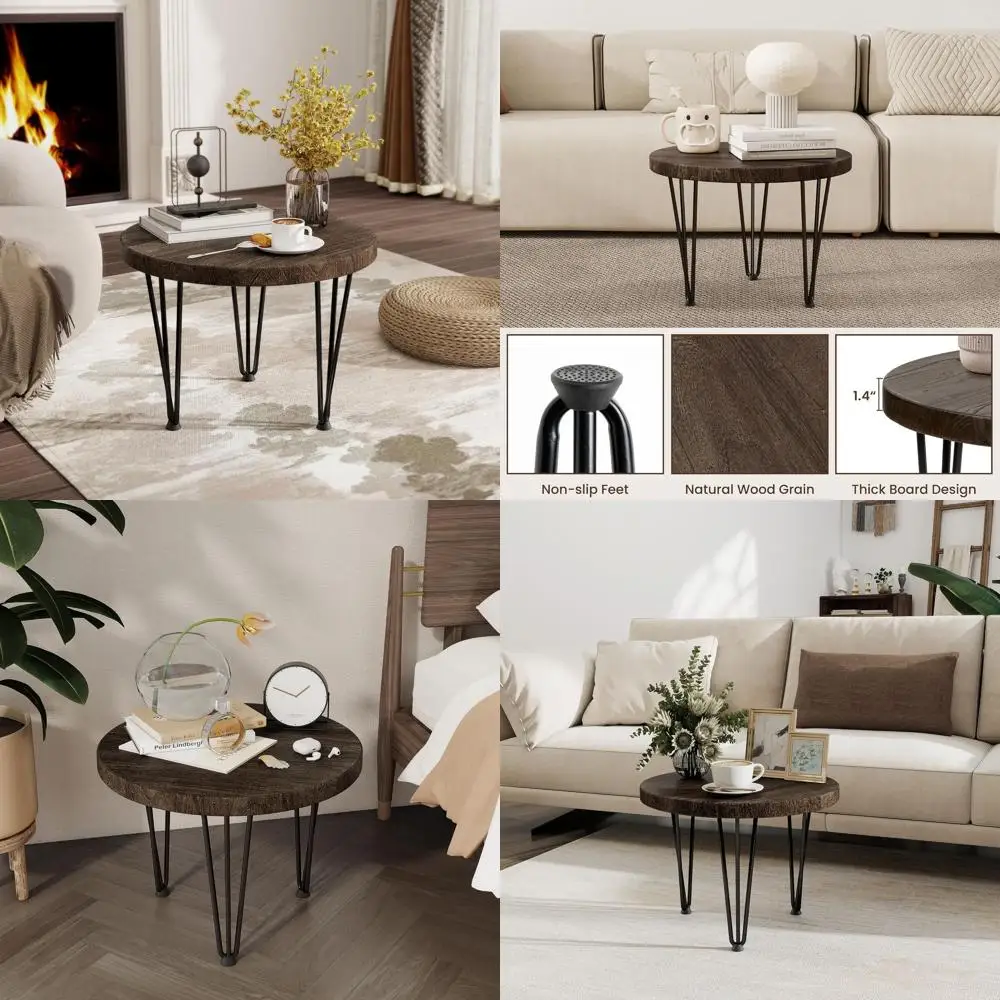 

Журнальный столик из дерева вяза с металлическими ножками, противоскользящие ножки, 20x20x16 дюймов, отделка орех