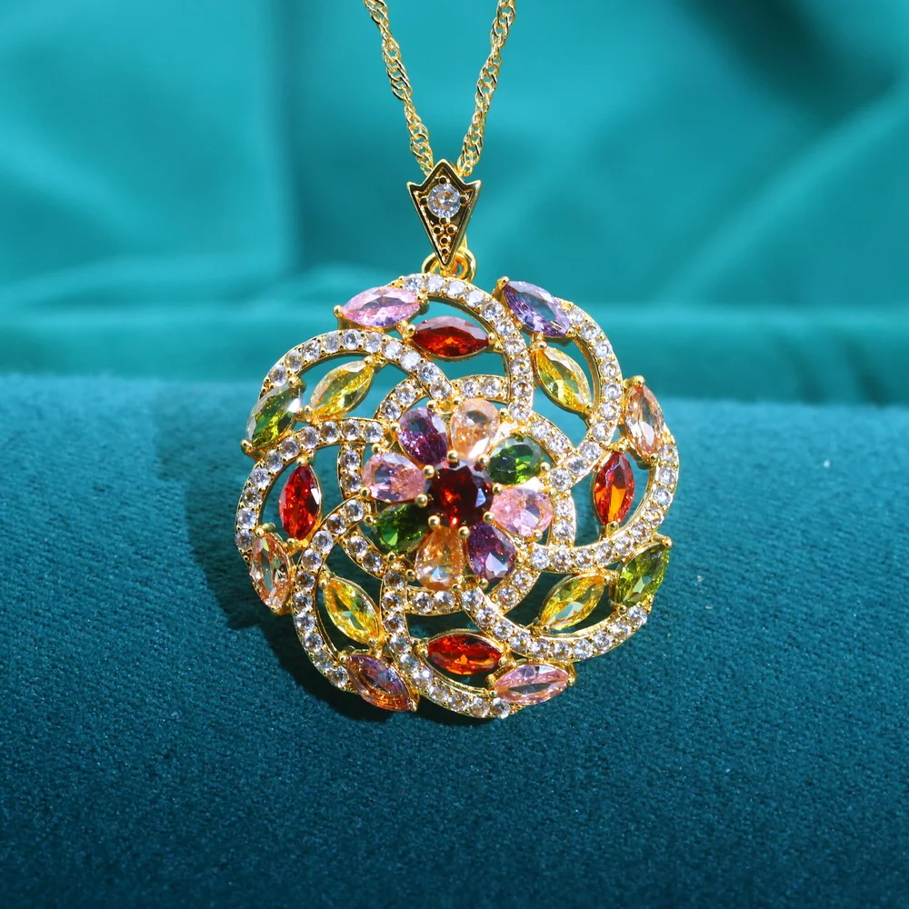 Elegante mehrfarbige Zirkonia-Anhänger-Halskette für Damen – 18 Karat vergoldet – perfekt für Hochzeiten, Valentinstag und Weihnachten – Detail 2