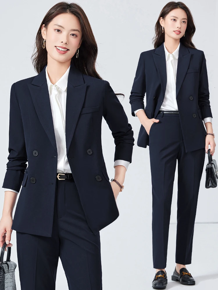 

Cobalt Blue Women's Suiting Set Career Interview Outfit British Style Jacket for Office Wear Autumn Spring Season University ...