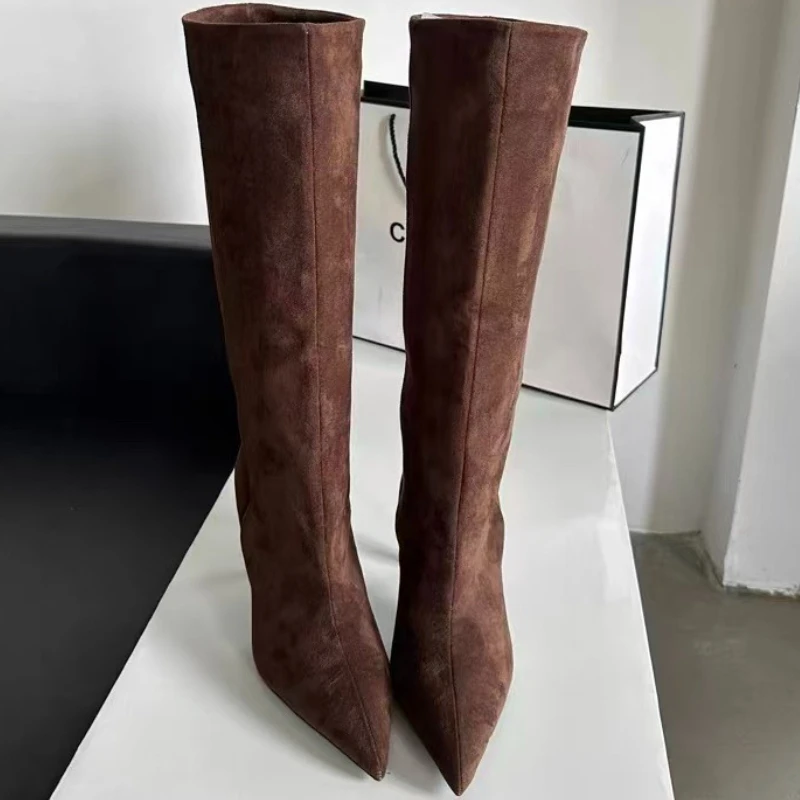 High Heels High Boots Women Sexy Pointed Toe Heeled Shoes Luxury New Winter 2025 Trend Fashion Boots Party Chelsea Botas Pumps