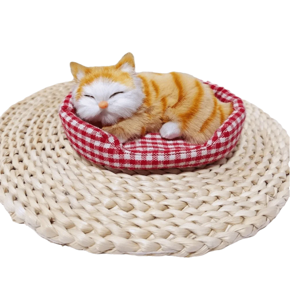 Premium Kawaii Kitty Simulation Fur Cat Model Lifelike Exquisite Cute Animal on Cushion Soft Sleeping Cats Gifts
