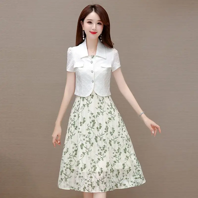 Fashionable Casual Shoulder Strap Flower Thin Chiffon Dress for Women's Summer Elastic High Waisted Party Club Mini Skirt L29