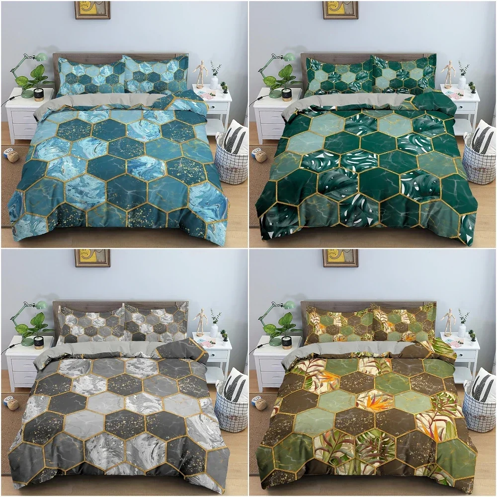 Marble Pattern Comfortable Duvet Quilt Cover Pillowcase Bedding Set Children Bedroom Decoration Home Textile