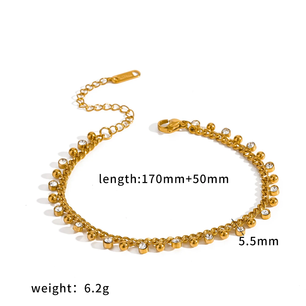 Modisches Edelstahl-Zirkon-Kettenarmband in Goldfarbe, wasserdicht, alltagstauglicher Schmuck, exquisites Luxusgeschenk – Detail 5