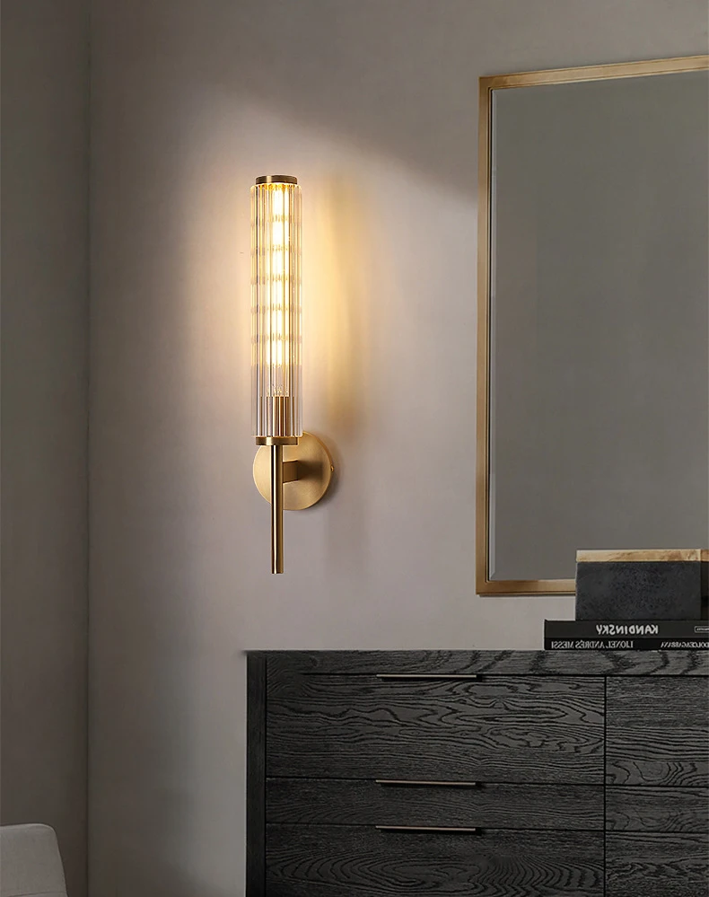 Clear Glass Wall Light Gold Brass Indoor Foyer Bedroom Lamp