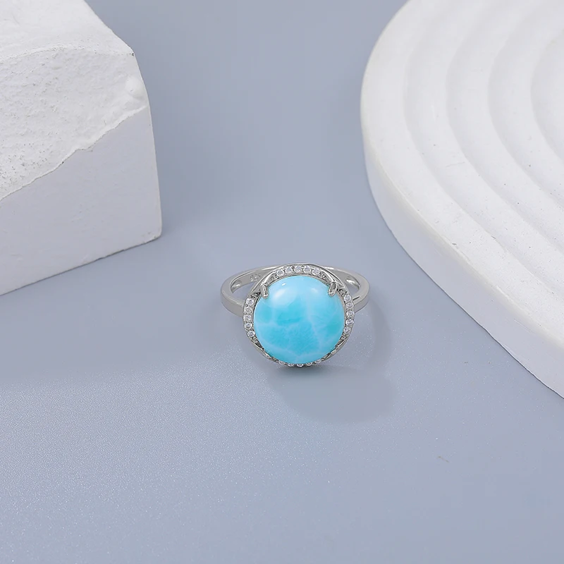 XYOP 925 Sterling Silver Embellished Smart Looking Natural Larimar Ring Jewelry Personality Party