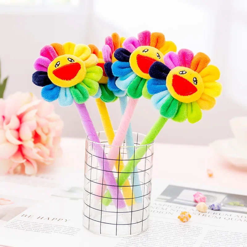 

24 шт., корейская версия, милая гелевая ручка с подсолнухом, студенческая забавная радужная ручка с подсолнухом, черная ручка для подписи, офисные канцелярские принадлежности