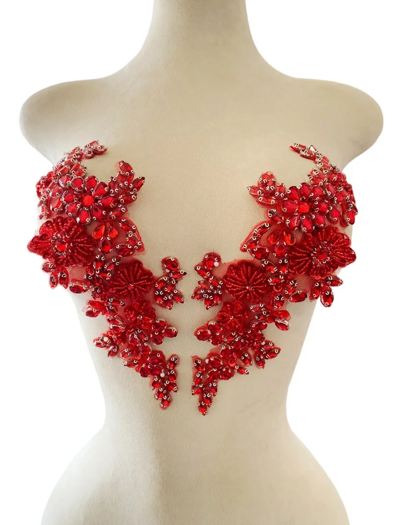 

Handmade Rhinestone Lace Appliques Sew-on Bead Decorative Patches for Dresses and Clothing Accessories Exquisite Handmade Design