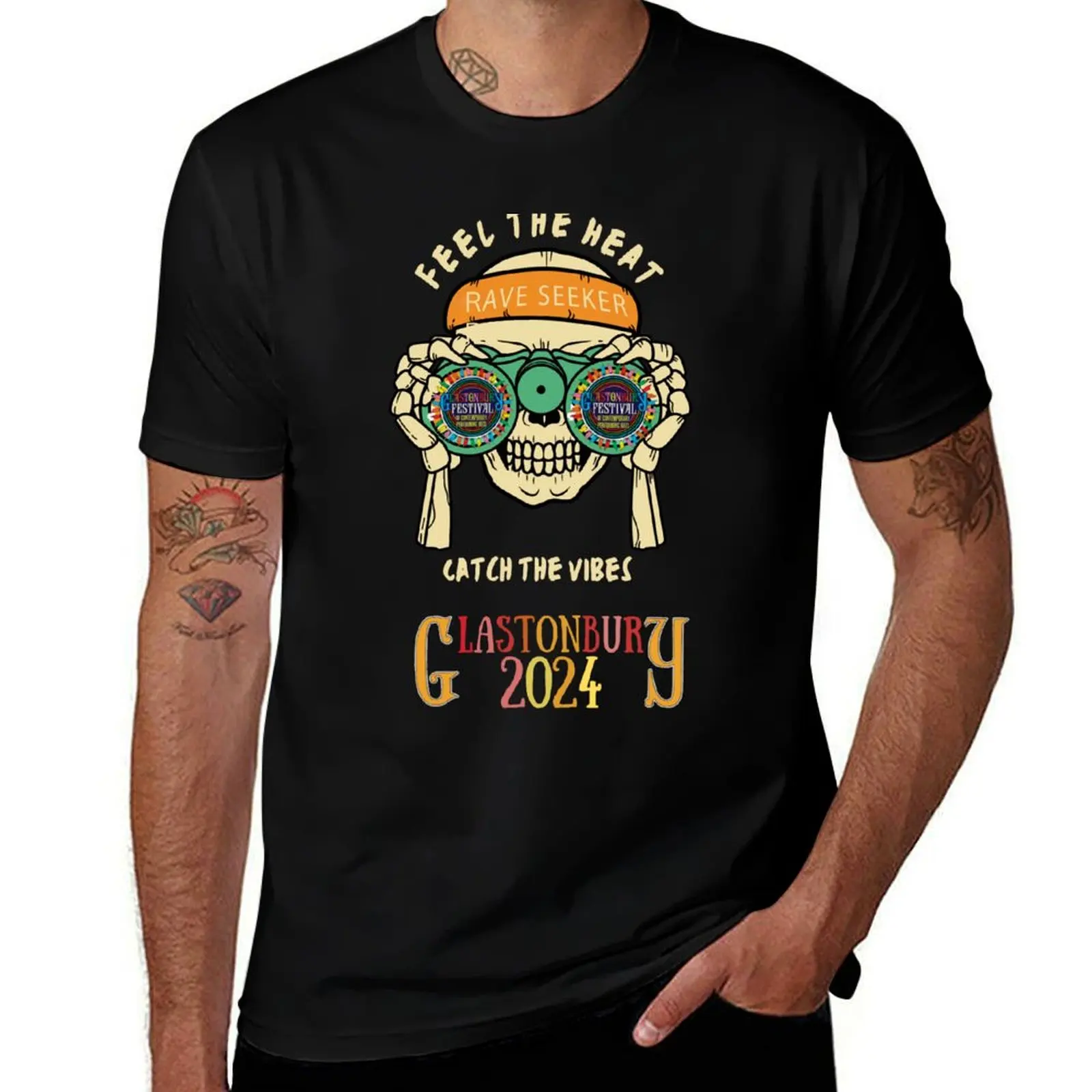 

Glastonbury 2024 Music Festival Rave Seeker Vibrant Skull T-Shirt man t shirts cotton printed t shirts for man T-shirt