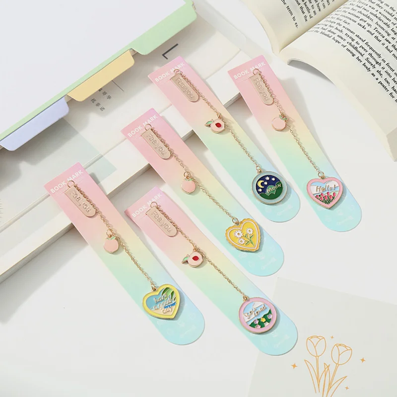 Cute Cartoon Flower Starry Sky Metal Bookmark Creative Small Pendant Book Mark Page Folder For Office School Supplies Stationery