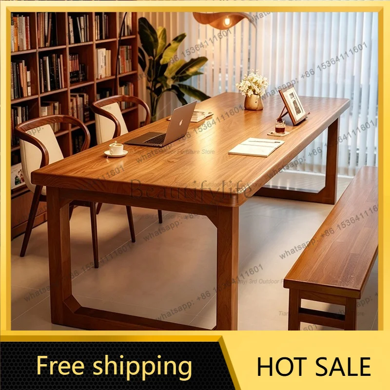 zj.Nordic Retro Solid Wood Dining Table French Designer Living Room Long Table Worktable Premium Dining Furniture Muebles FYDT