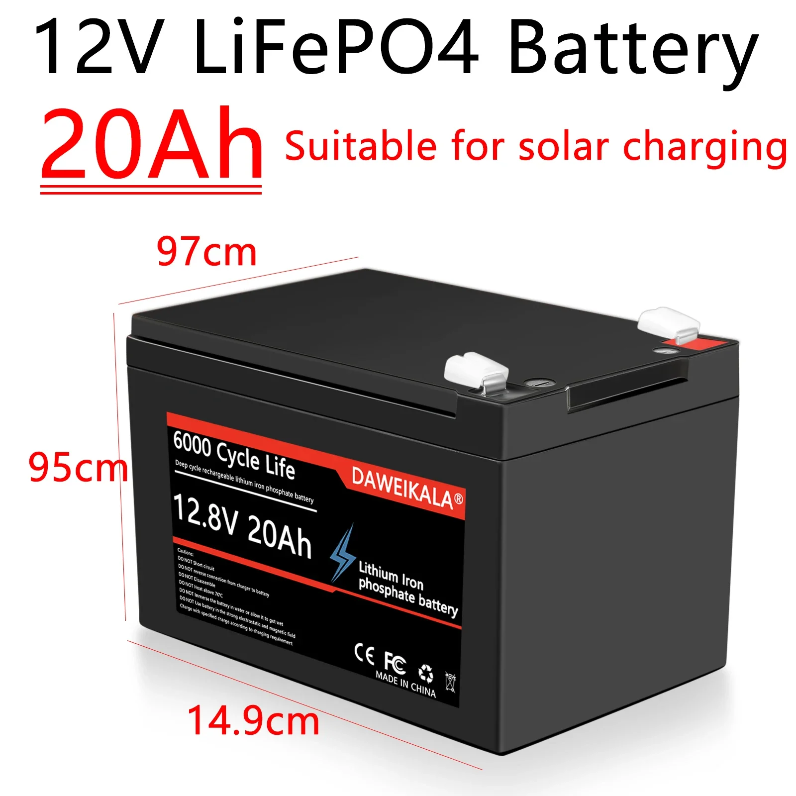 

12V 20Ah Lithium Battery LiFePO4 DeepCycle Rechargeable Battery With 20A BMS For Solar Wind Power Marine Fish Finder Ride-on Toy