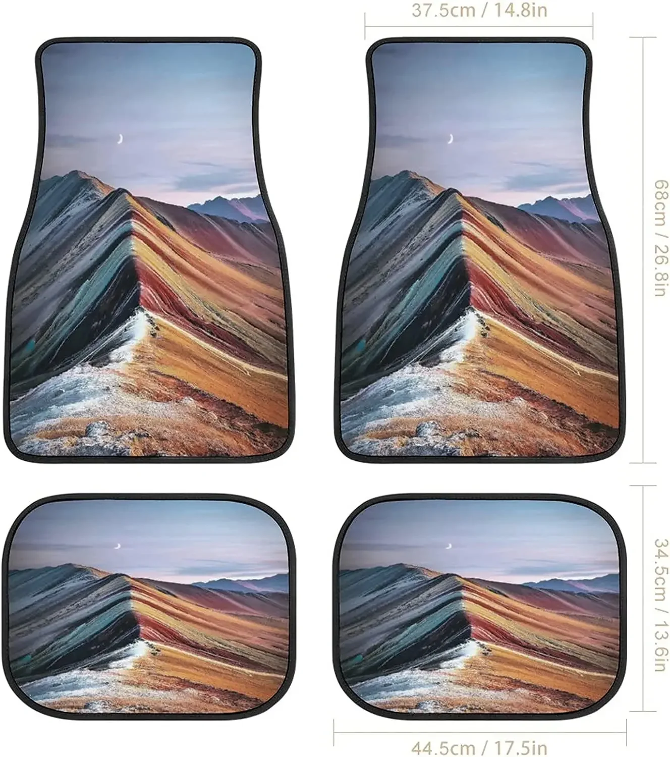 Nature Creativity Rainbow Mountain Art Car Mats FrontRear 4-Piece Full Set Carpet Car SUV Truck Floor Mats with Non Slip Back