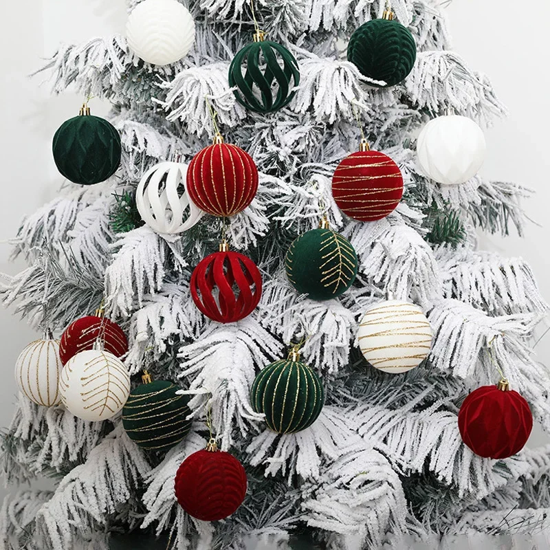 12pcs Wine Red Christmas Ball Ornaments Christmas Tree Hanging Party Decoration New Year Christmas Spheres Pendant Velvet Balls