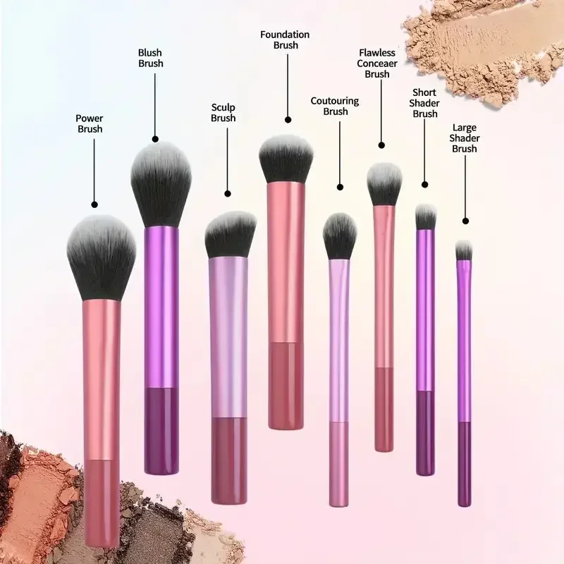 High-quality 8pcs/set Black Glossy Professional Makeup Brush Tool Kit Including Powder, Blush, Contouring, Eyeshadow, Highlighte