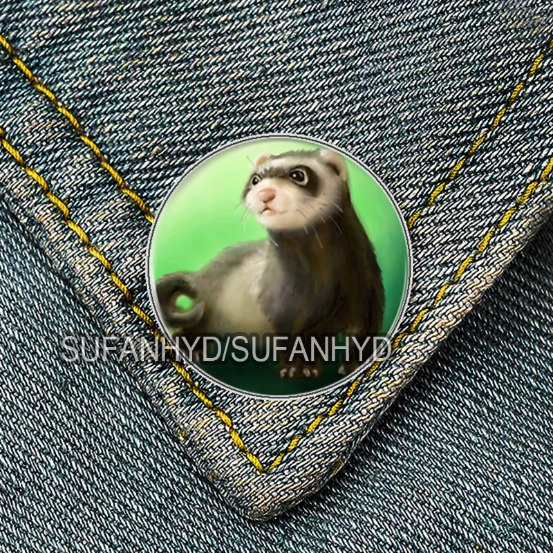 Stainless Steel Ferret Brooch Cute Animal Pin Backpack Decoration Badge