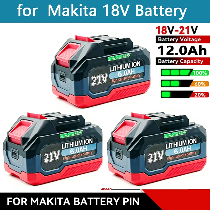 21V Battery Li-ion 12ah Fast Charging Safety Certified for Makita 18V Battery Electric Drill/Driver Tools DDF487 BL1860 BL1850