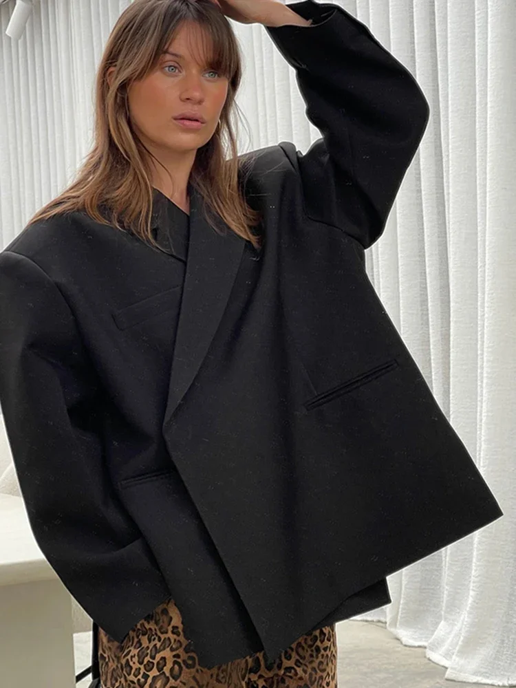 ฤดูใบไม้ผลิเสื้อสูทผู้หญิงลําลองหลวมแขนยาวปุ่ม Office Lady Coat ใหม่ Chic แยกขนาดใหญ่ Blazer