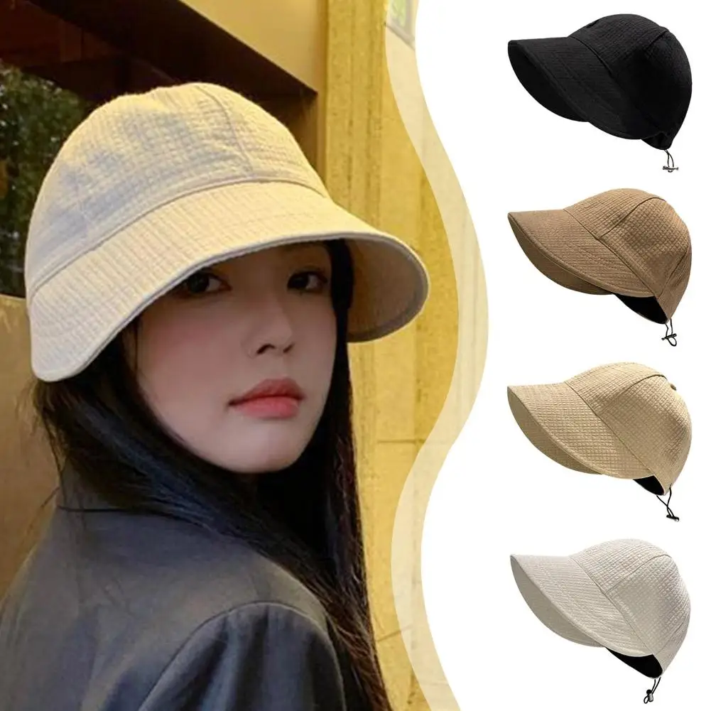 Summer Wide Brim Fisherman Hat Women Foldable Sunshade Visors Fisherman Cap Female Adjustable Outdoor Sports Bucket Panama Cap