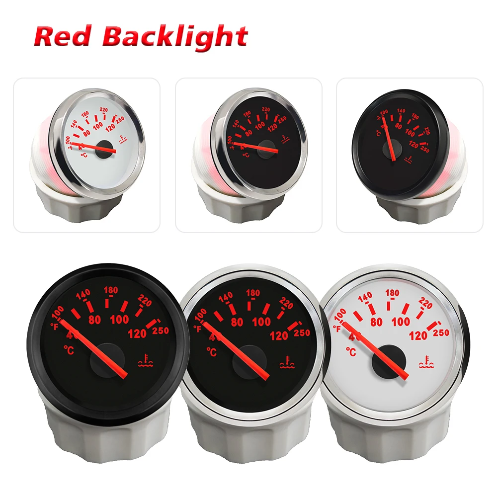 Rhaxel 52mm Water Temperature Meter 40-120℃ Temp Gauge with Backlight 12Volts 24V for Car Truck Vans Yachts RV Vessels