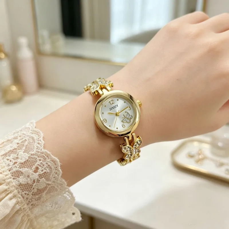 Modische Schmetterlings-Armbanduhr Niedliche Damen-Quarzuhren Relojes Para Mujer Luxus-Damenuhren Geschenk Großhandel Golduhr – Detail 6