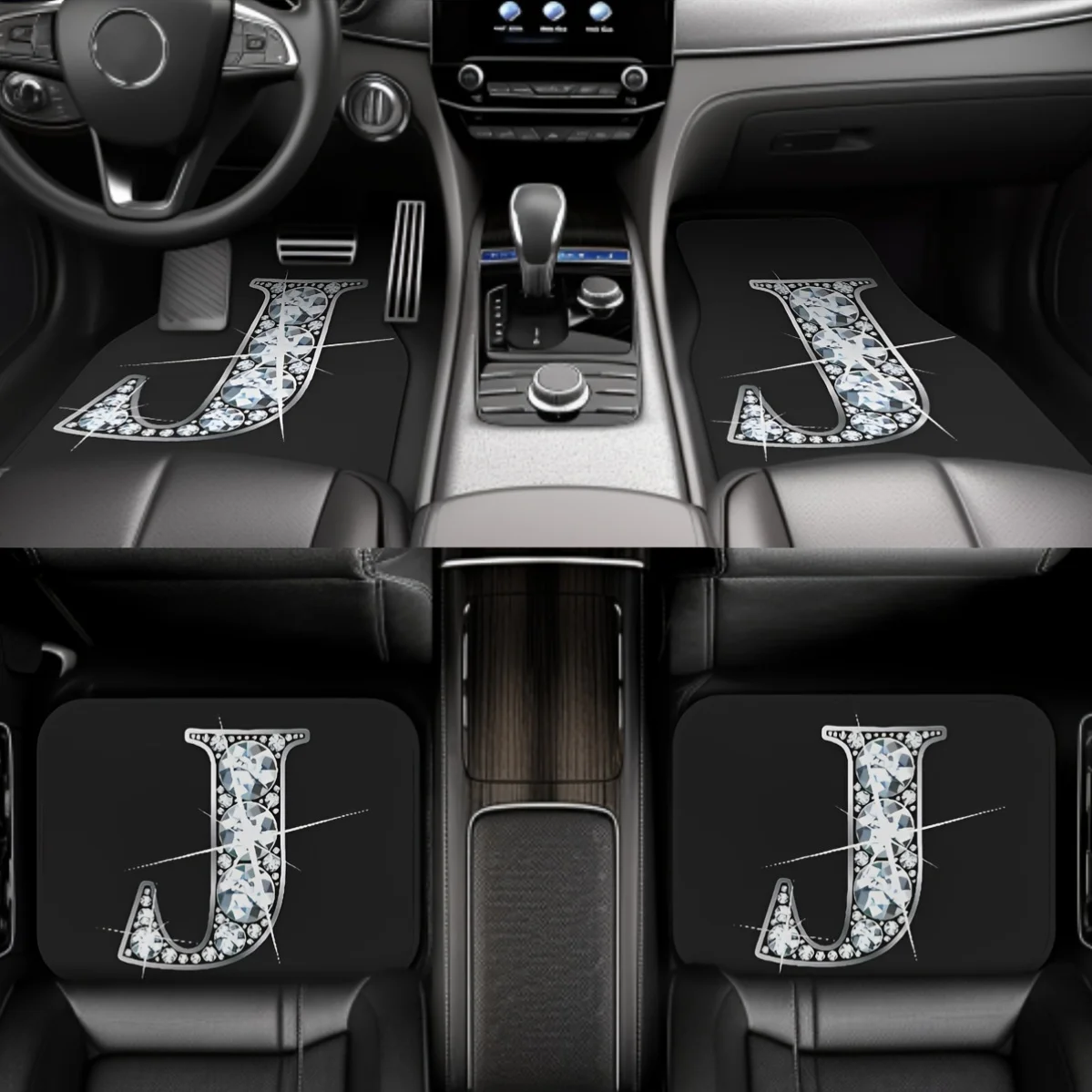 Set Of 4 Car Floor Mats With A 'J' Pattern Design - Universally Fitting For Both Front And Rear, Providing Complete Coverage For