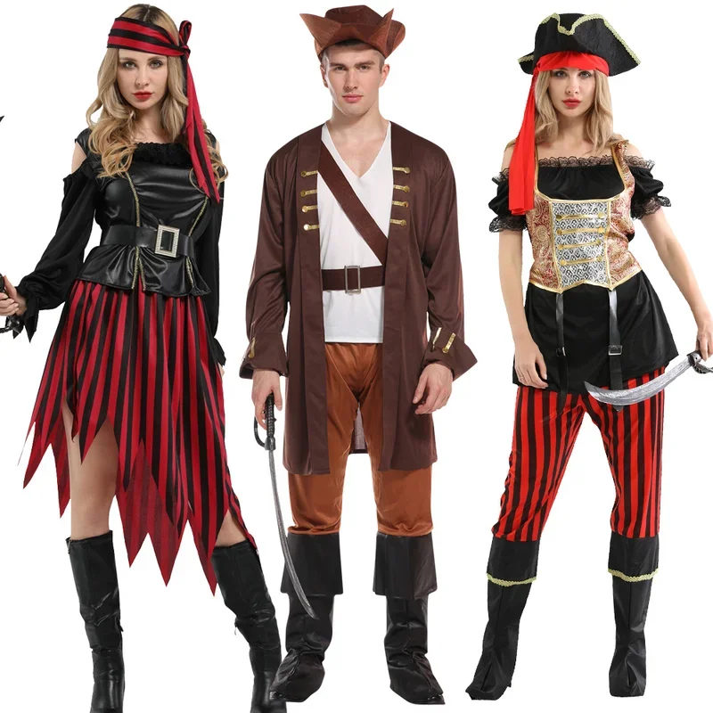 Halloween cosplay costume pirate captain caribbean pirate jack medieval fantasy carnival christmas party dress without weapons