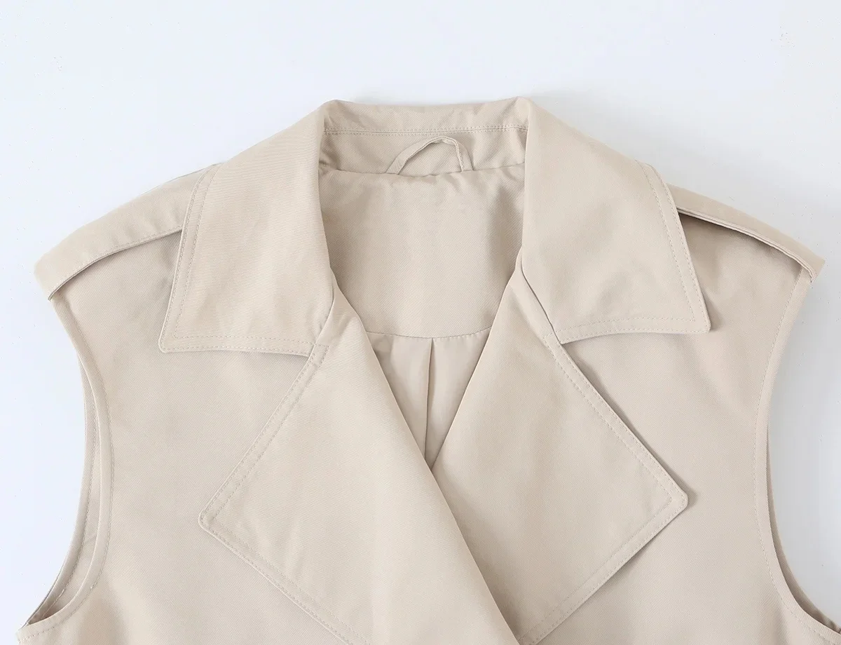 KONDALA Damen Lässige Trendige Bluse Doppelreihig mit Gürtel V-Ausschnitt Taschen-Tanktop Neue Mode 2026 Sommer Frühherbst Lässige Weste – Detail 9