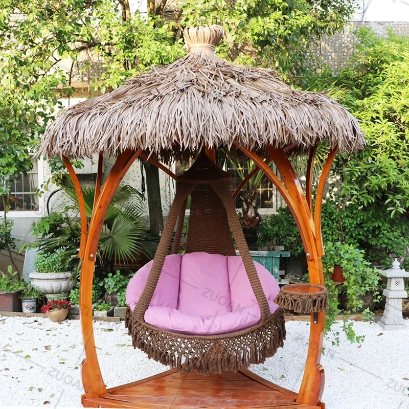 2026 Popular Wooden Antiseptic Safe Adult Kids Garden Set Patio Swing Hammock Rattan Rope Swing Chair