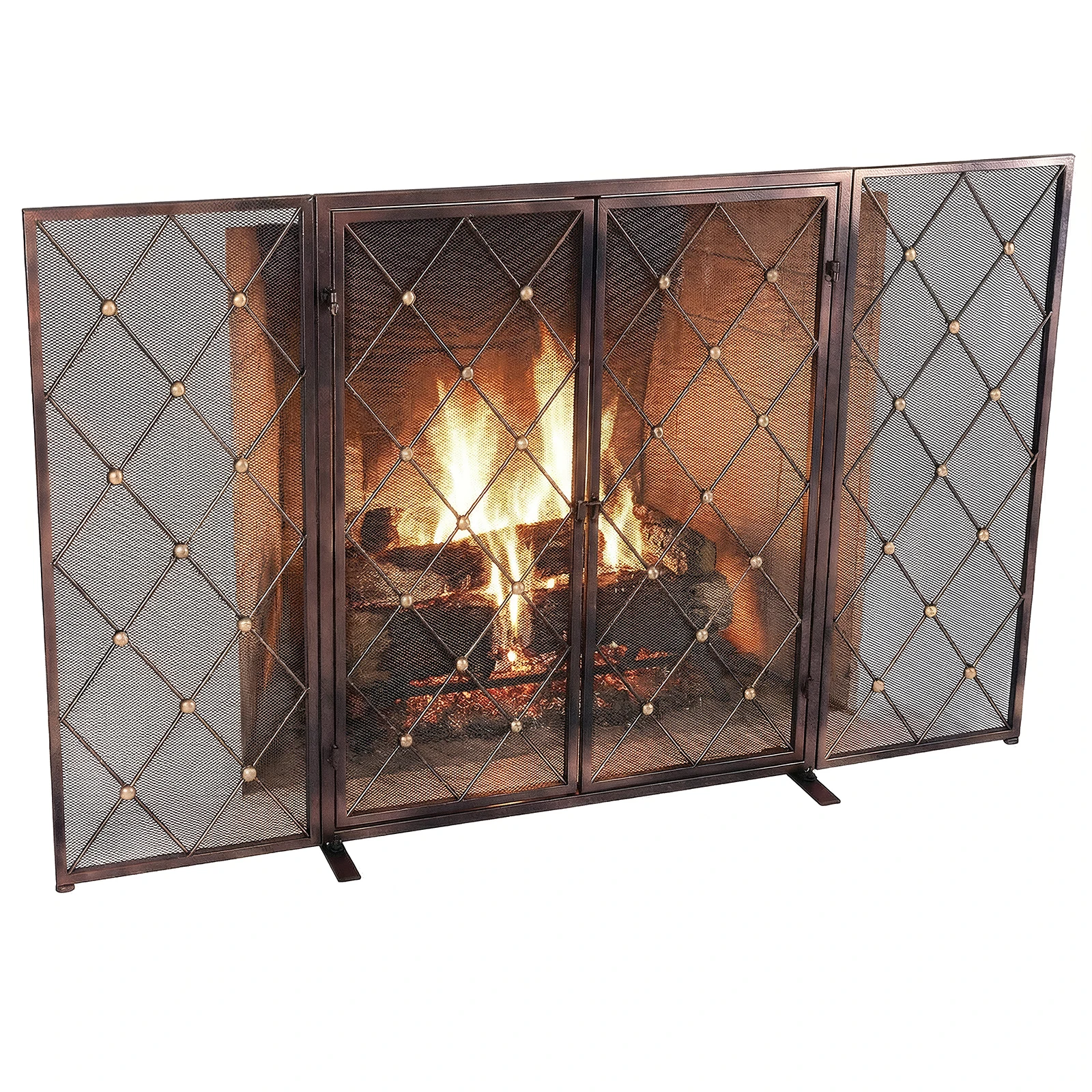 Mampara para Chimenea de 32 pulgadas con bisagras completas, plegable y autoportante, protector contra chispas de hierro forjado para chimeneas de gas, leños y fogatas al aire libre