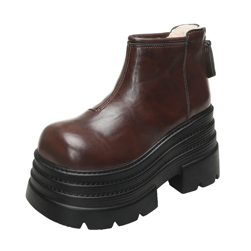 

Новые женские зимние ботильоны на массивном каблуке 10 см, меховые туфли на высокой платформе, плюшевые теплые короткие ботинки на танкетке, кожаные ботинки «Челси»