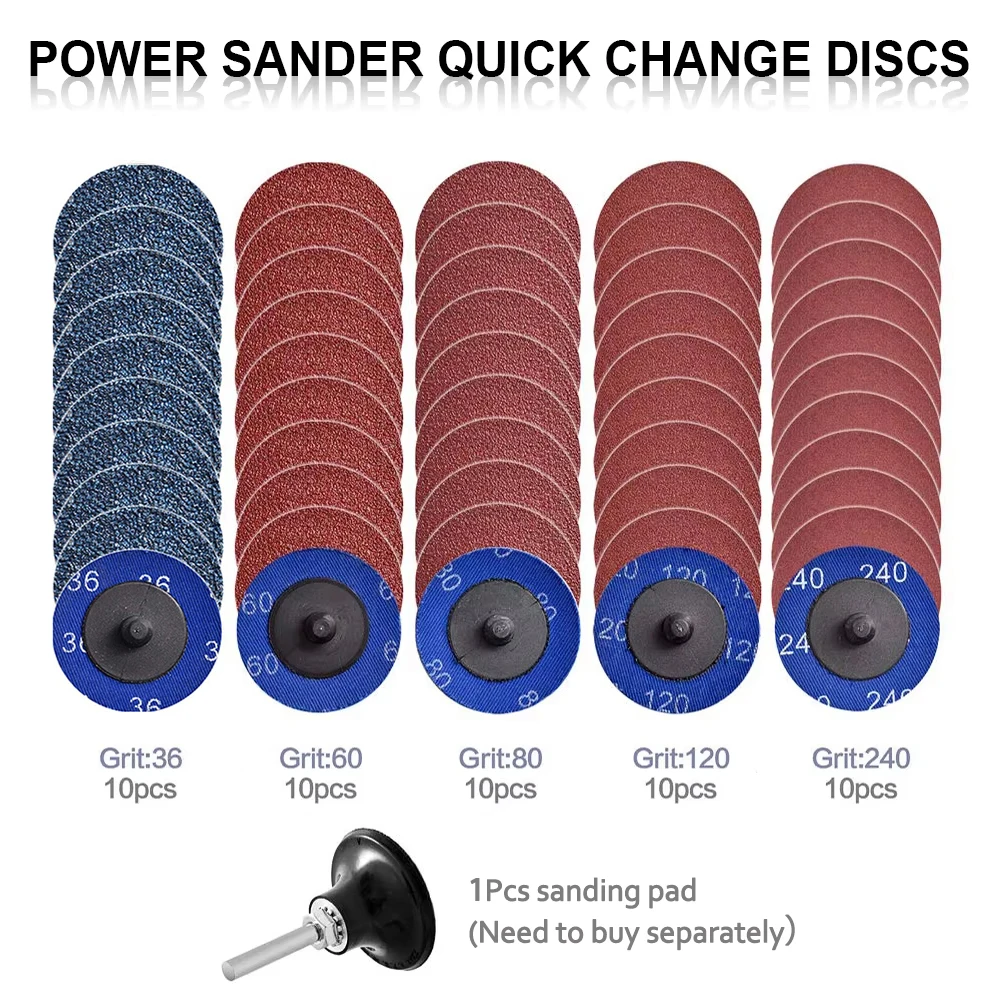 10 pçs 2 "zircônia mudança rápida discos de lixa rolo bloqueio r-tipo lixa disco abrasivo 50mm 1/4" titular pintura remoção de ferrugem