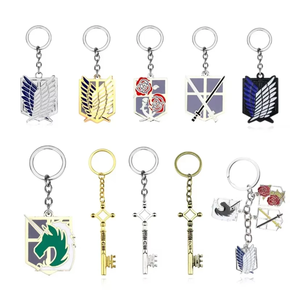 Classic Attack On Titan Keychains Shingeki No Kyojin Anime Necklace Cosplay Wings of Liberty Keyrings Car Key Holder Jewelry