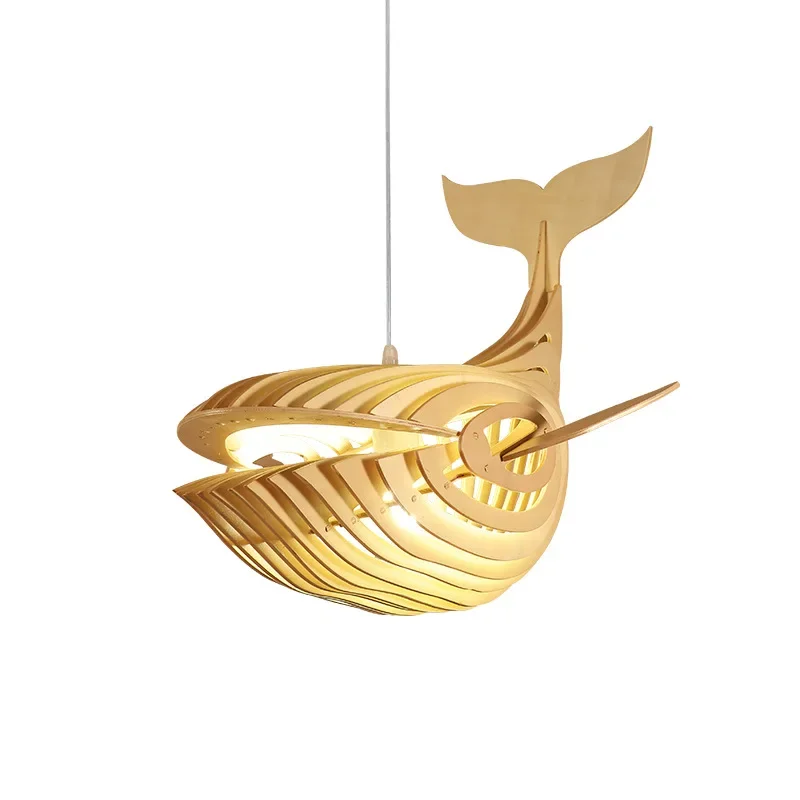 Modern Art Pendant Lights Whale Wood Lamp Restaurant Fish   for Kids Room Hanging Kitchen  Light Fixtures