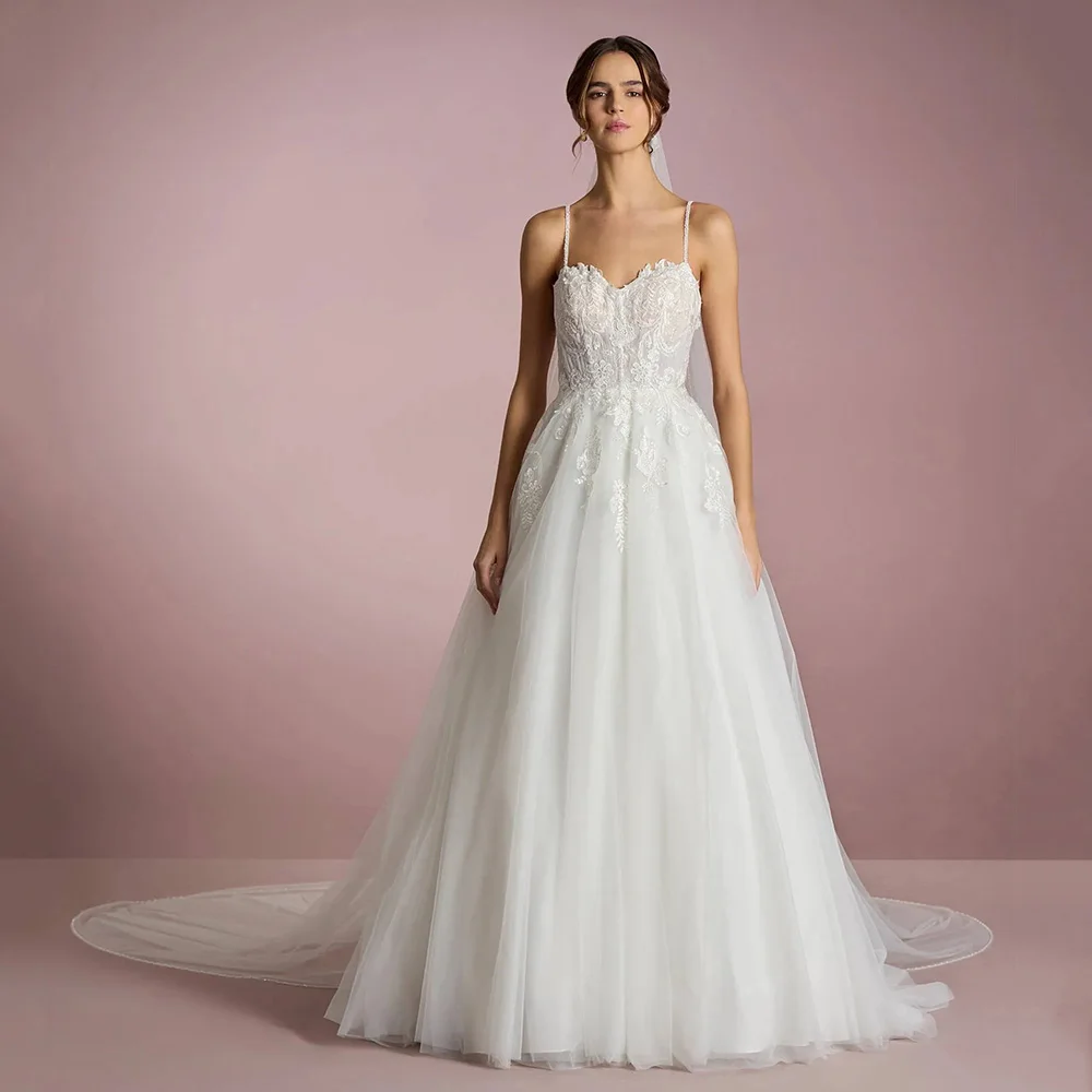 

2025 Plus Size Wedding Dresses Strapless Spaghetti Strap Lace Appliques Tulle A-Line Bridal Gown Brides Dresses Customized