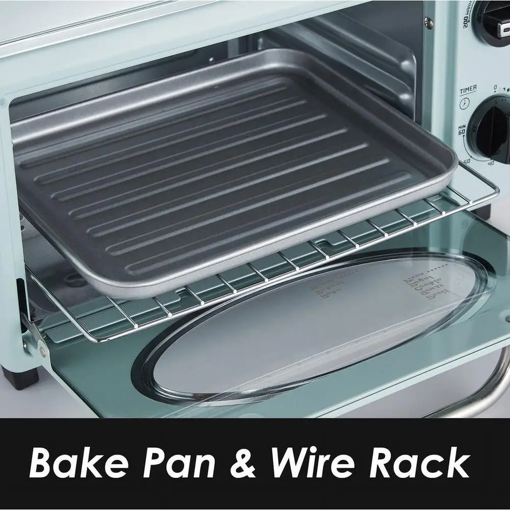 Forno tostapane retrò a 2 fette Capacità 10 litri Temperatura regolabile 200-450F Temporizzatore da 60 minuti Distribuzione uniforme del calore Spegnimento automatico