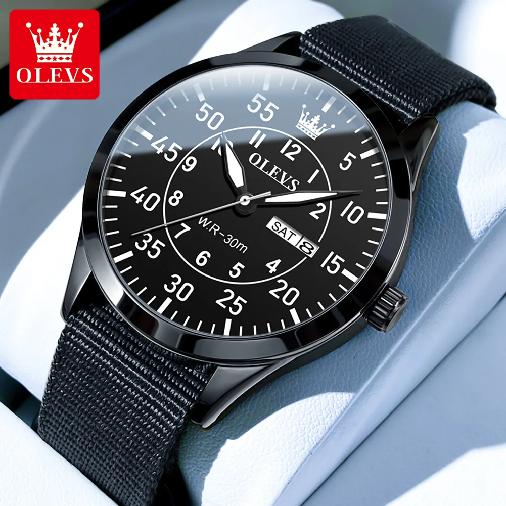 

OLEVS Sports Mens Watches Top Brand Luxury Week Calendar Quartz Watch for Men Fashion Nylon Strap Waterproof Relogio Masculino