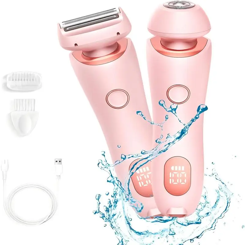 2-in-1-Elektrorasierer für Frauen, Damenrasierer, Haarentfernung, wasserdicht, nass oder trocken, für Unterarm-Bikini-Beine, tragbarer schmerzloser