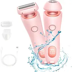 2 In 1 Electric Shaver for Women Lady Razor Hair Removal Waterproof Wet or Dry for Underarm Bikini Leg Portable Painless Trimmer