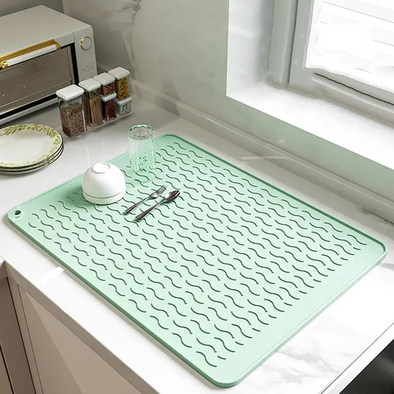 Alfombrillas universales antiescaldaduras para fregadero de cocina, almohadillas de drenaje de platos grandes, resistentes al calor, estera de drenaje de platos, encimera Flexible