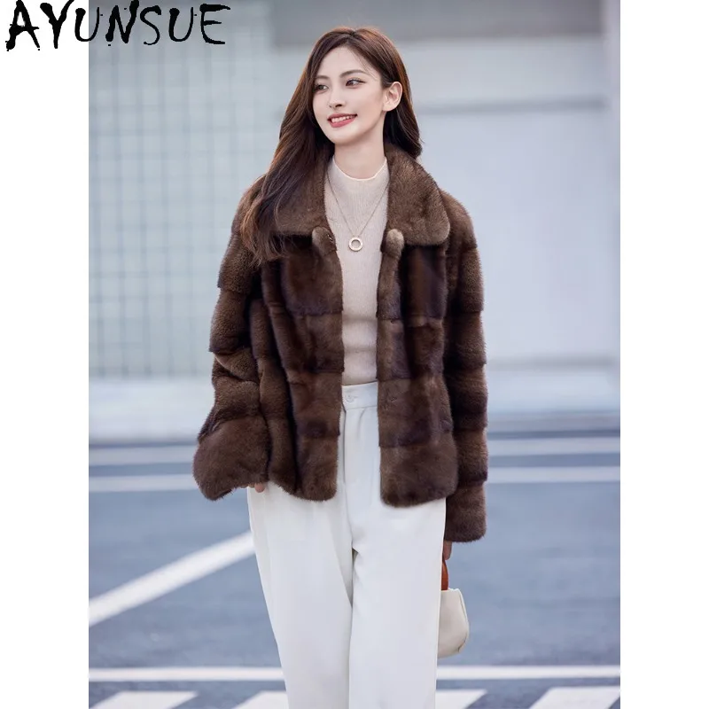 AYUNSUE manteaux de fourrure de vison pour femme 2025 manteaux d'hiver courts pour femme tenue de bureau vêtements de femme de luxe de haute qualité Шуба Ж Jayacud