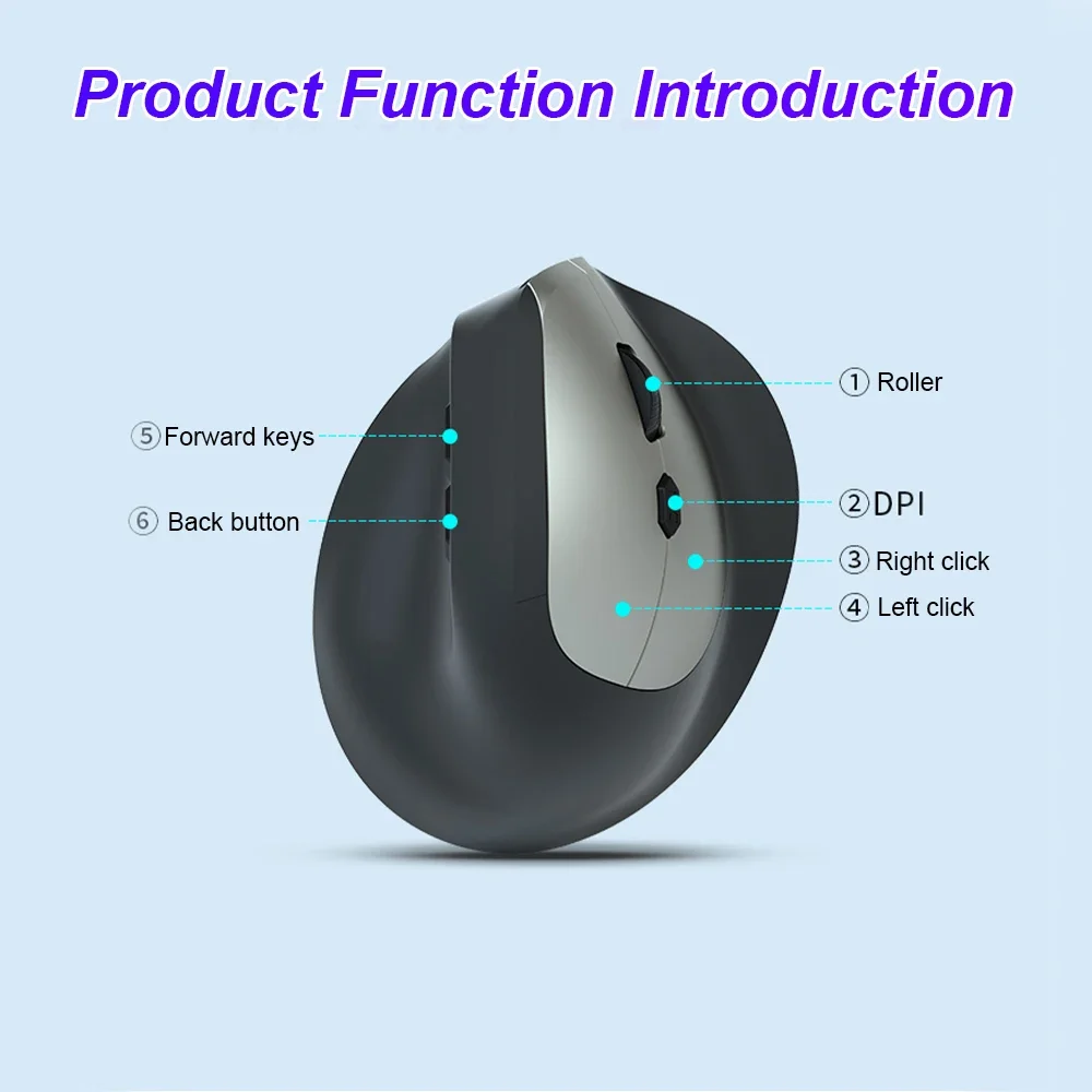 1600DPI Wireless Mouse Rechargeable Vertical Wired USB Mouse Ergonomic Luminous 2.4G Mute Photoelectric Bluetooth 5.2 Game Mouse