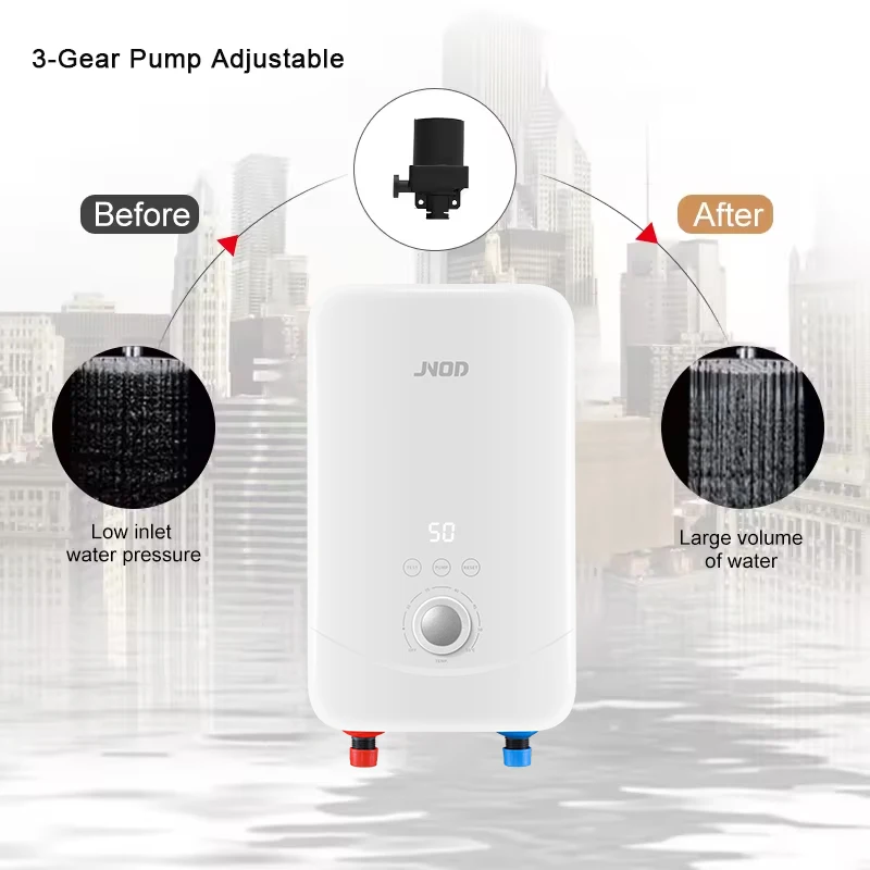 Tankless Pressure Pump  Water Heater Knob Control Instant Electric Hot Water Geyser Shower Bathroom