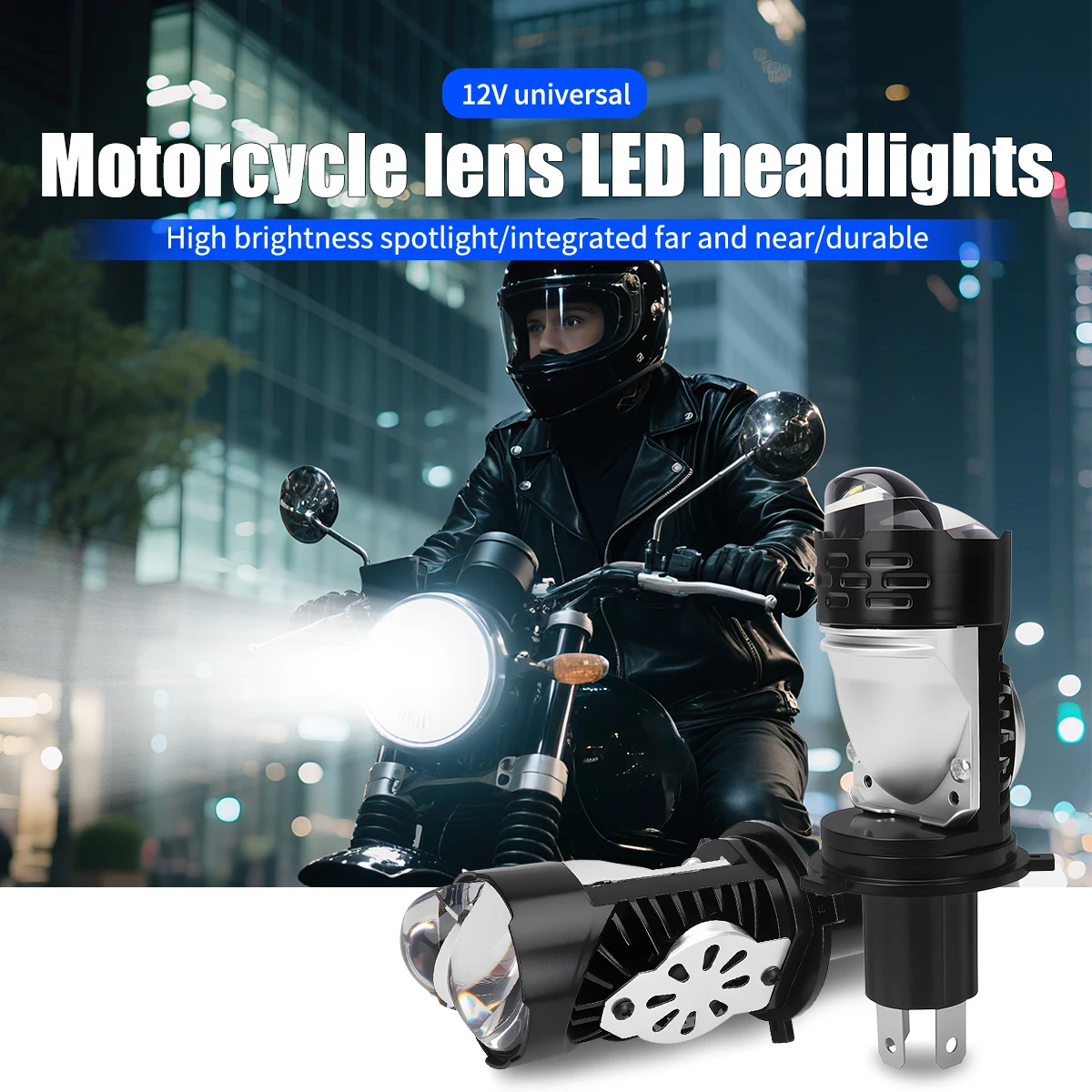 2x Lâmpadas de Farol LED H4 para Motocicleta Super Brilhantes 12V Lâmpada de Feixe Alto/Baixo Lente Projetora Plug and Play Lâmpada com Ventilador Turbo