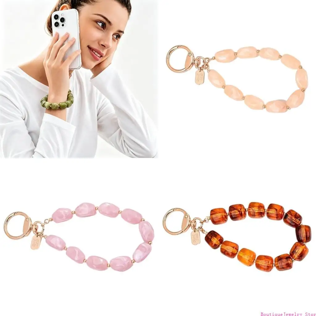 E1PE Keyring Bracelet with Bold Acrylic Beads and Gold Tone Hardware, Geometric Carry Charm for Handbags, Backpacks and Keys