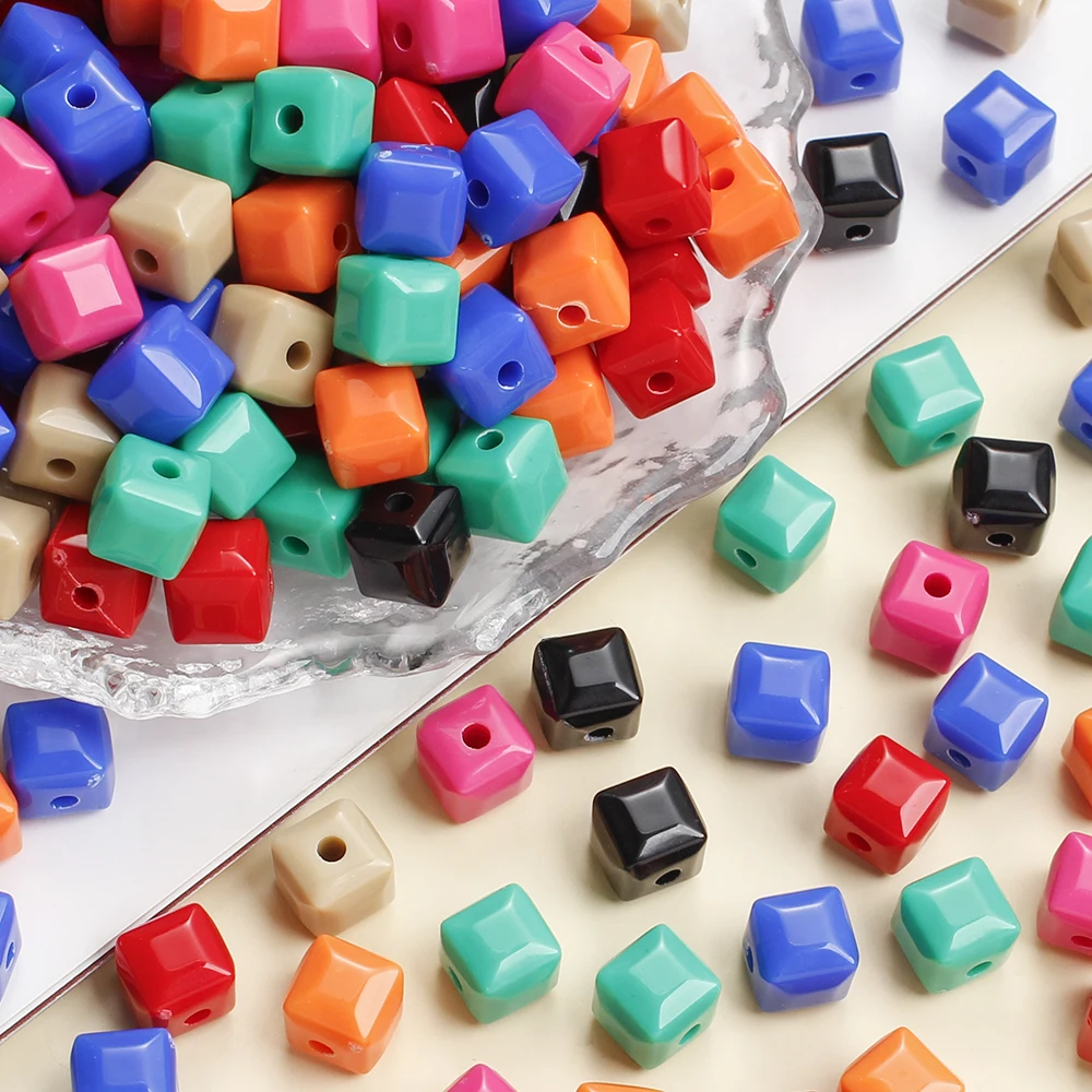 100 Stück 7mm Bunte Würfel-Acrylperlen, Gemischte Quadratische Lose Perlen für DIY-Schmuckherstellung, Armbänder, Bastelzubehör, Leuchten im Dunkeln – Detail 4