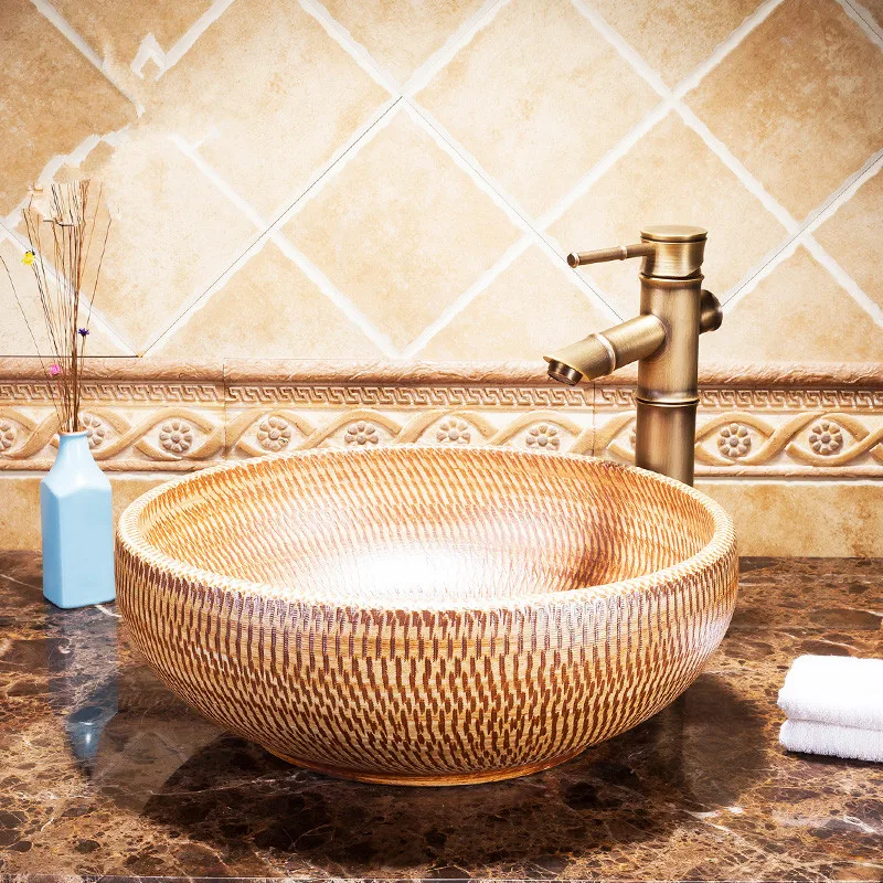 

Europe Vintage Style China Handmade Lavabo Washbasin Luxurious Artistic Bathroom Sink ceramic basin vintage porcelain sink